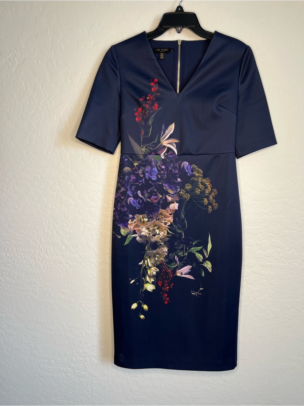 Ted Baker Navy Floral Midi Dress with Multicolor Bouquet Print - Picture 2 of 9